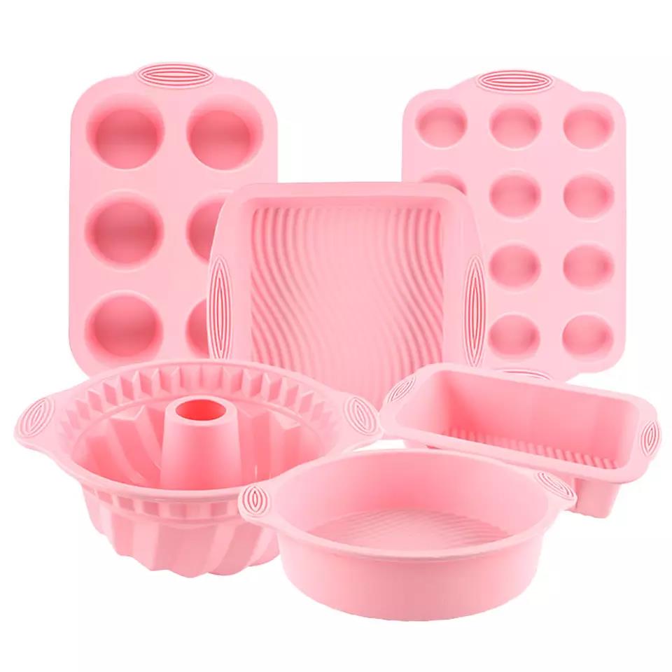 New 3D Pink Six-Piece Muffin Cup Toast Mousse Cake Baking Tool Silicone Cake Mold Bakeware