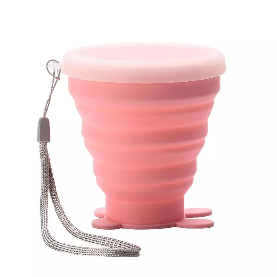 Silicone Folding Travel Mug Portable Reusable Silicone Cup Cute Animal Water Cup with Lanyard