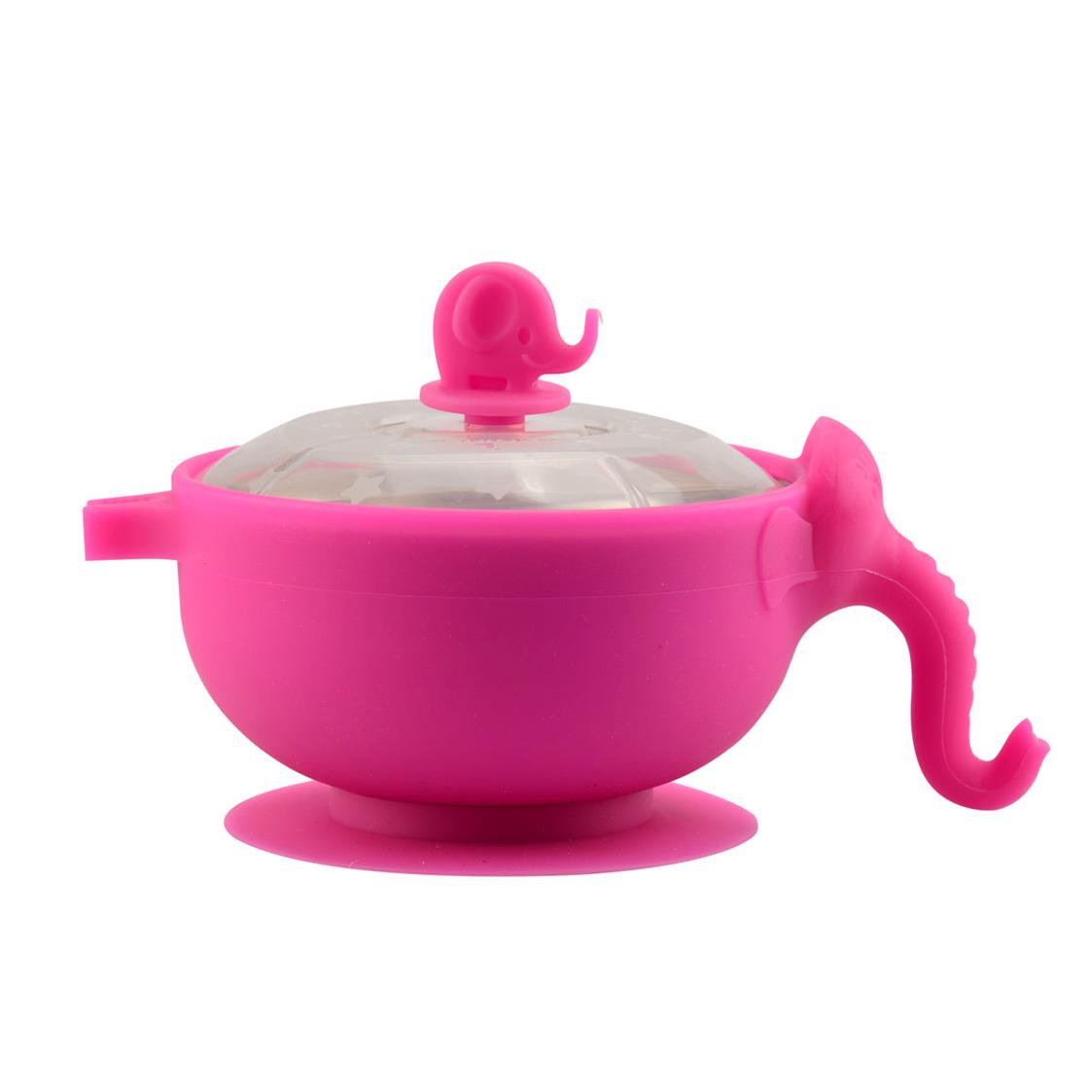 Hot Sale Pink Elephant Pattern Silicone Bowl  Stainless Steel Non-slip Baby Silicone Bowl  Silicone Feeding Bowl for Baby