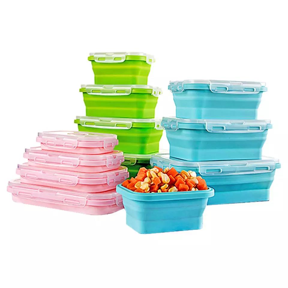 Creative Portable Refrigerator Preservation Box Student Microwave Lunch Box 4 Piece Set of Silicone Folding Lunch Box