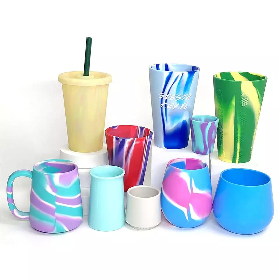 Креативная 100% пищевая разноцветная силиконовая чашка для воды, устойчивая к падениям силиконовая чашка для воды, дорожная школ