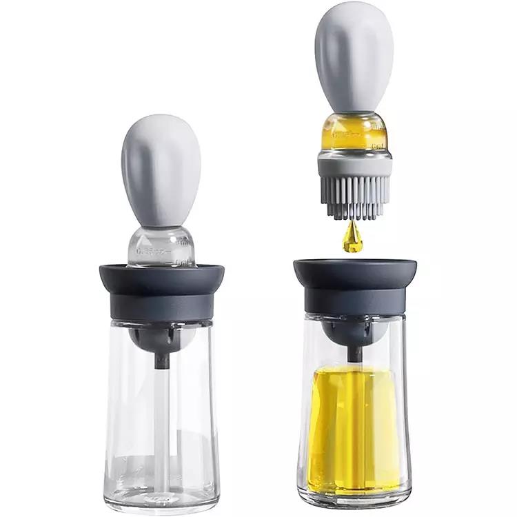Glass Oil Bottle with Silicone Brush 2 In 1 Silicone Dropper Measuring Oil Dispenser Bottle Kitchen Cooking Baking BBQ
