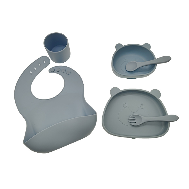 Customized Cute Bear 6 Piece High Safety 100% Food Grade Silicone Tableware Set for Toddlers and Kids