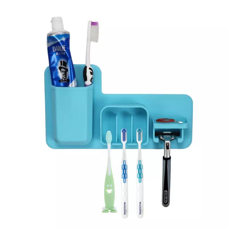 Food Grade Silicone Waterproof Toothbrush Holder Wall Mounted Toothpaste Shelf Toiletry Organizer Toothbrush Holder